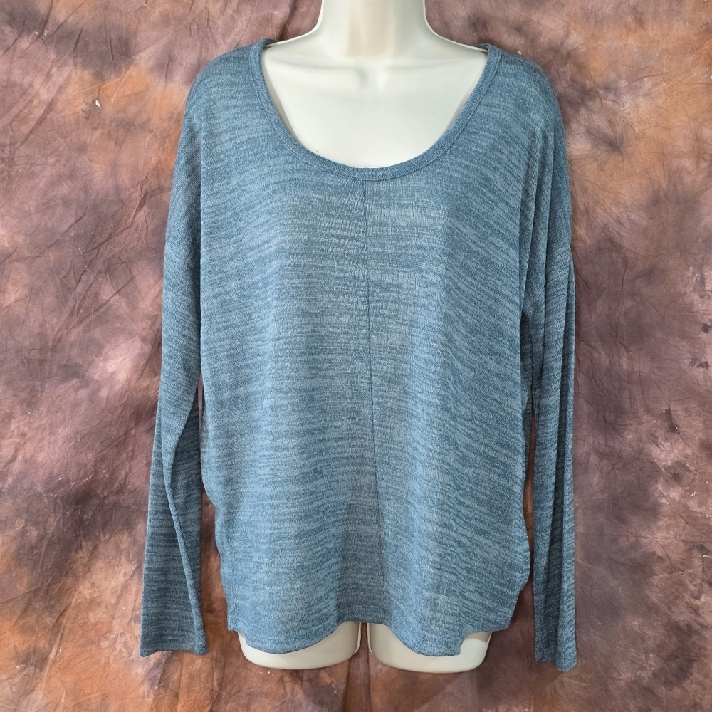 Old Navy Sweater Long Sleeve Scoop Neck Heathered Space Dye Teal Green Blue M
